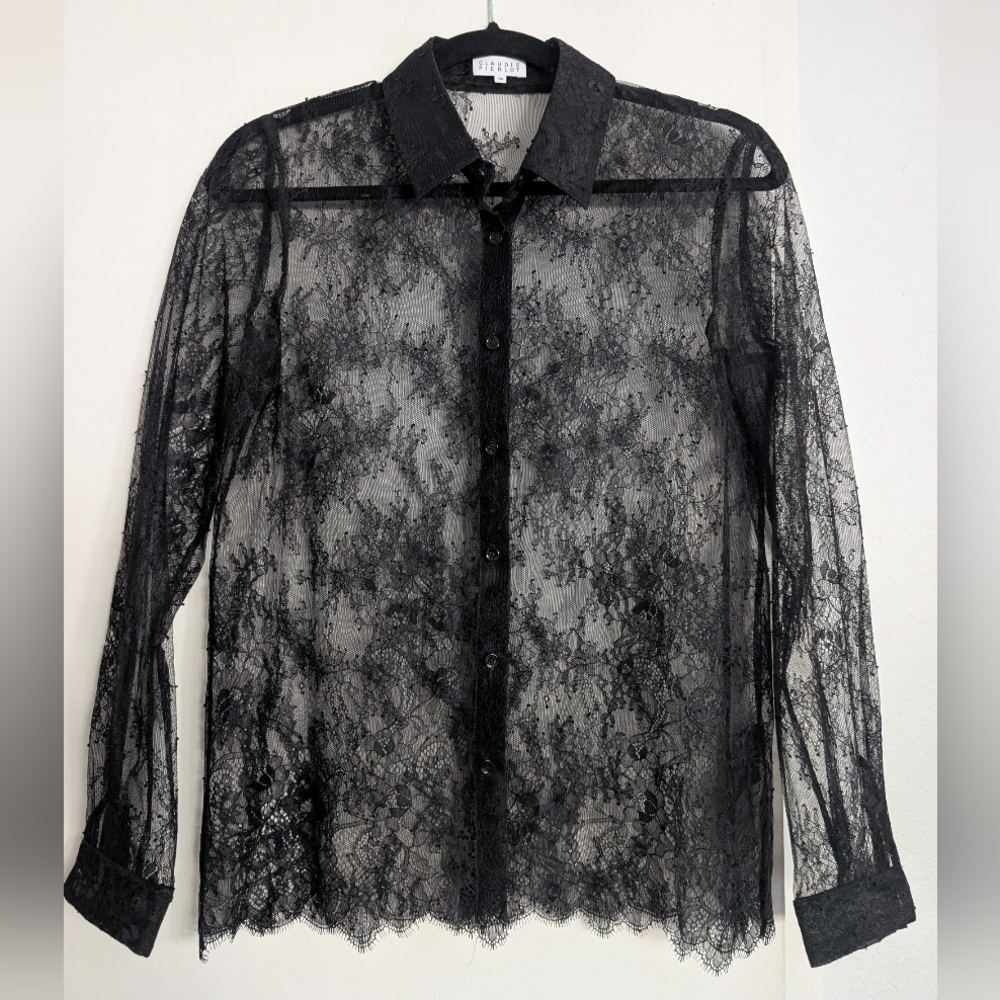 Claudie Pierlot Black Lace Long Sleeve Blouse